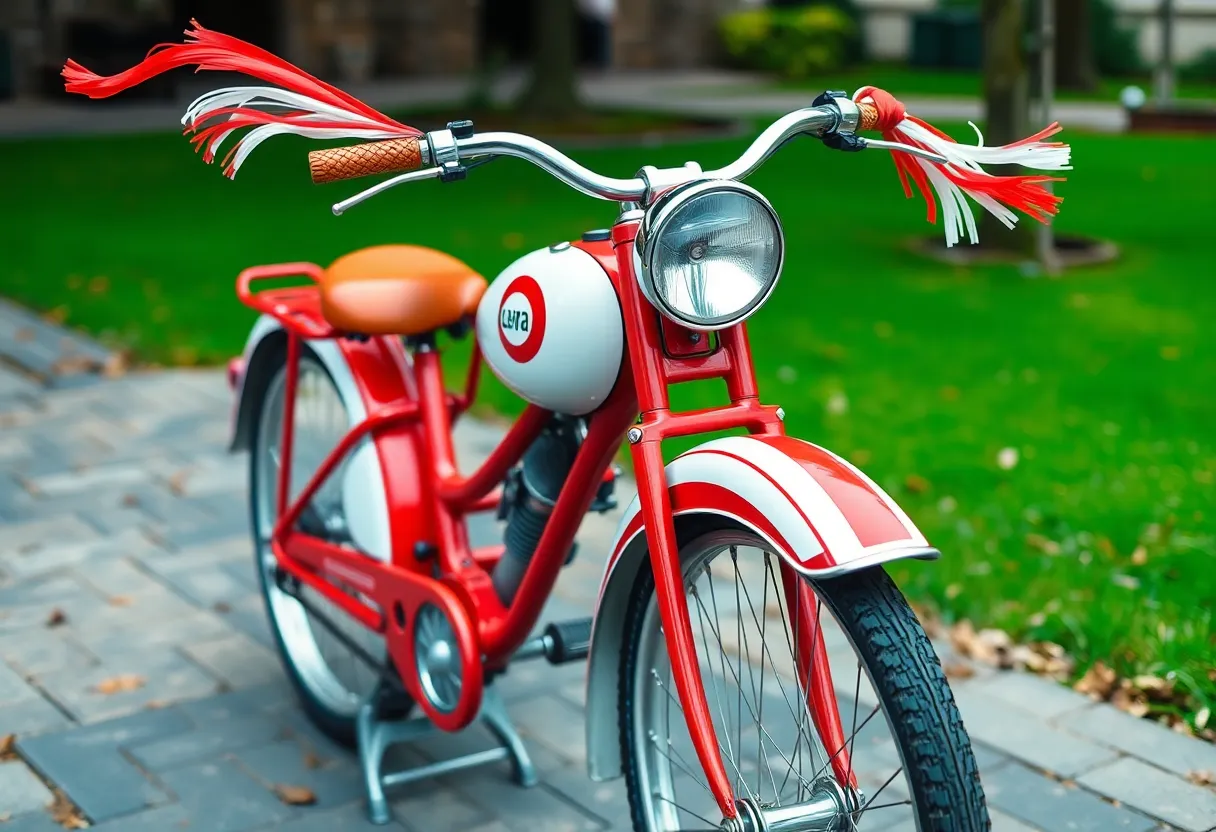 The iconic red-and-white bike from Pee-wee's Big Adventure displayed at The Alamo.