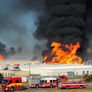 Large fire consuming buildings in Pleasanton Texas