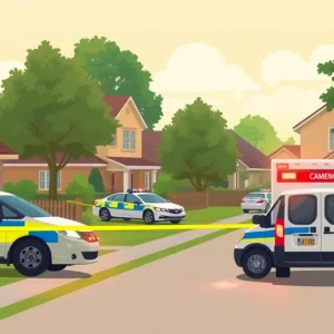 Emergency services at a suburban home during a police investigation