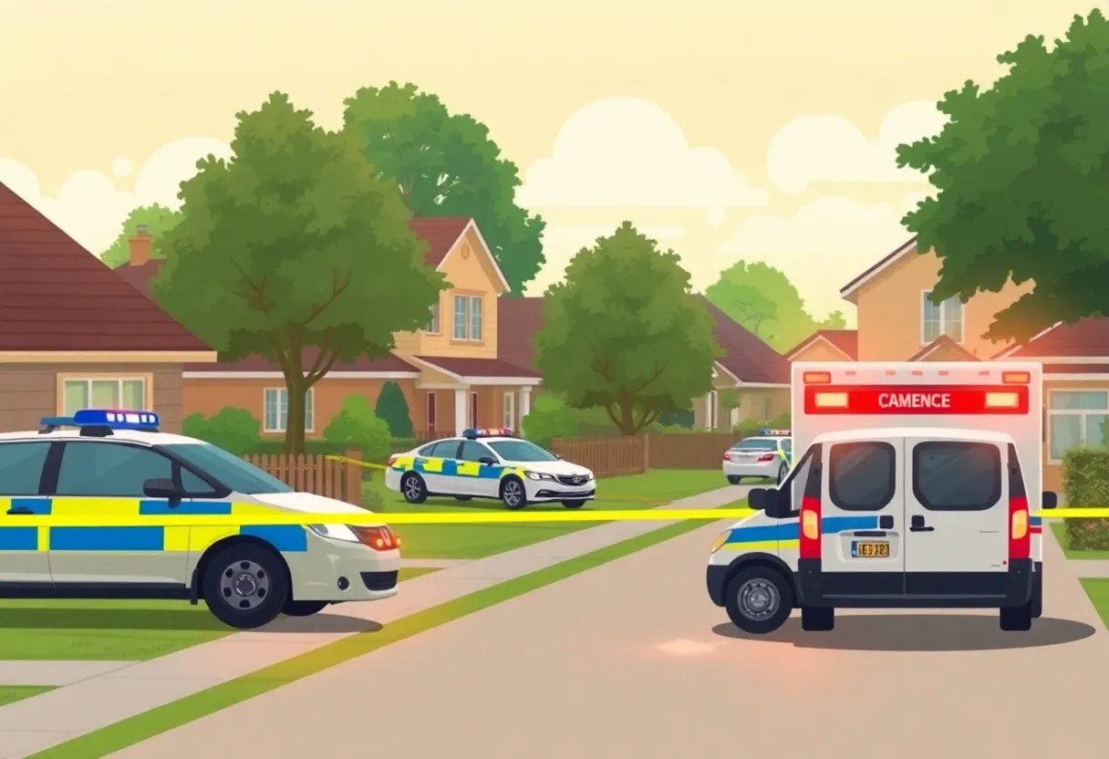 Emergency services at a suburban home during a police investigation