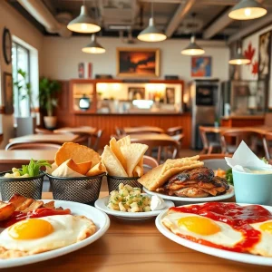 Interior of Pür & Simple restaurant featuring breakfast dishes