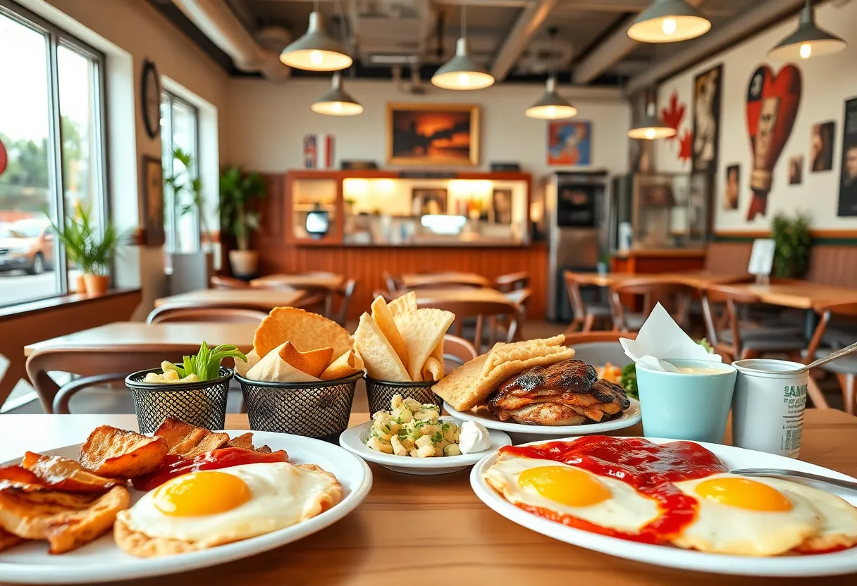 Interior of Pür & Simple restaurant featuring breakfast dishes