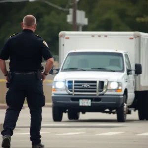 Image of a recovered stolen Chevrolet Silverado with police presence