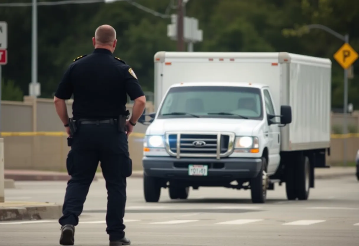 Image of a recovered stolen Chevrolet Silverado with police presence