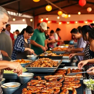 Families competing in a BBQ cook-off