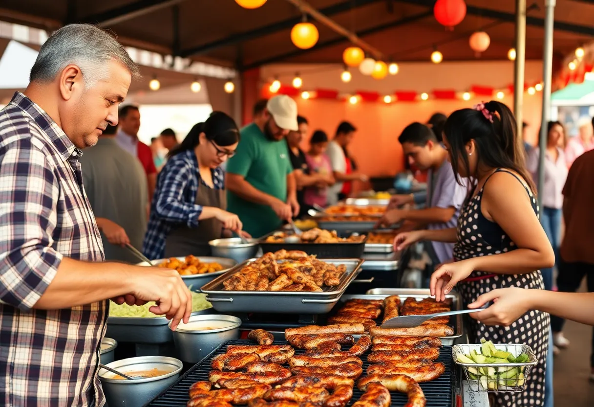 Families competing in a BBQ cook-off