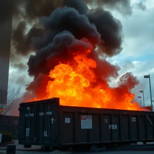 Firefighters extinguishing a large dumpster fire in San Antonio