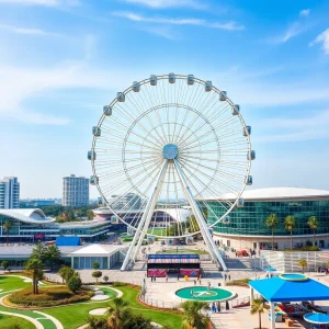 Rendering of the San Antonio Grandisimo observation wheel with a mini-golf course