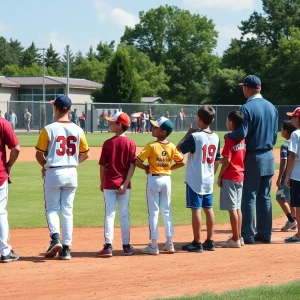 Players representing local high schools in a fundraising baseball game