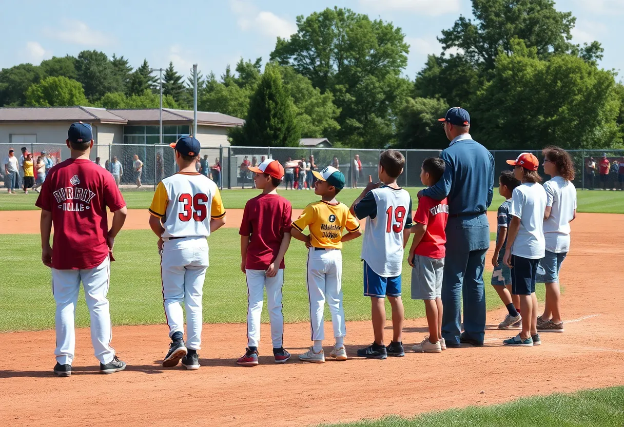 Players representing local high schools in a fundraising baseball game