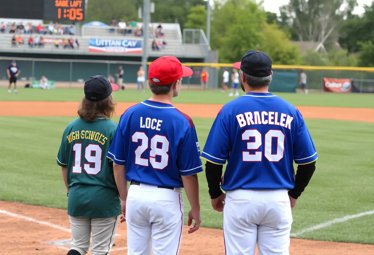 San Antonio Missions players in high school jerseys at a flood relief fundraiser