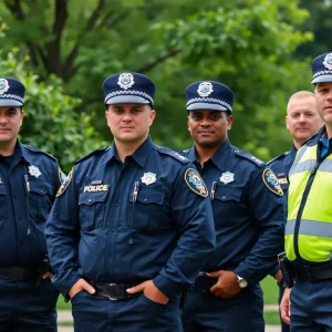 Park police officers in San Antonio standing in a public park
