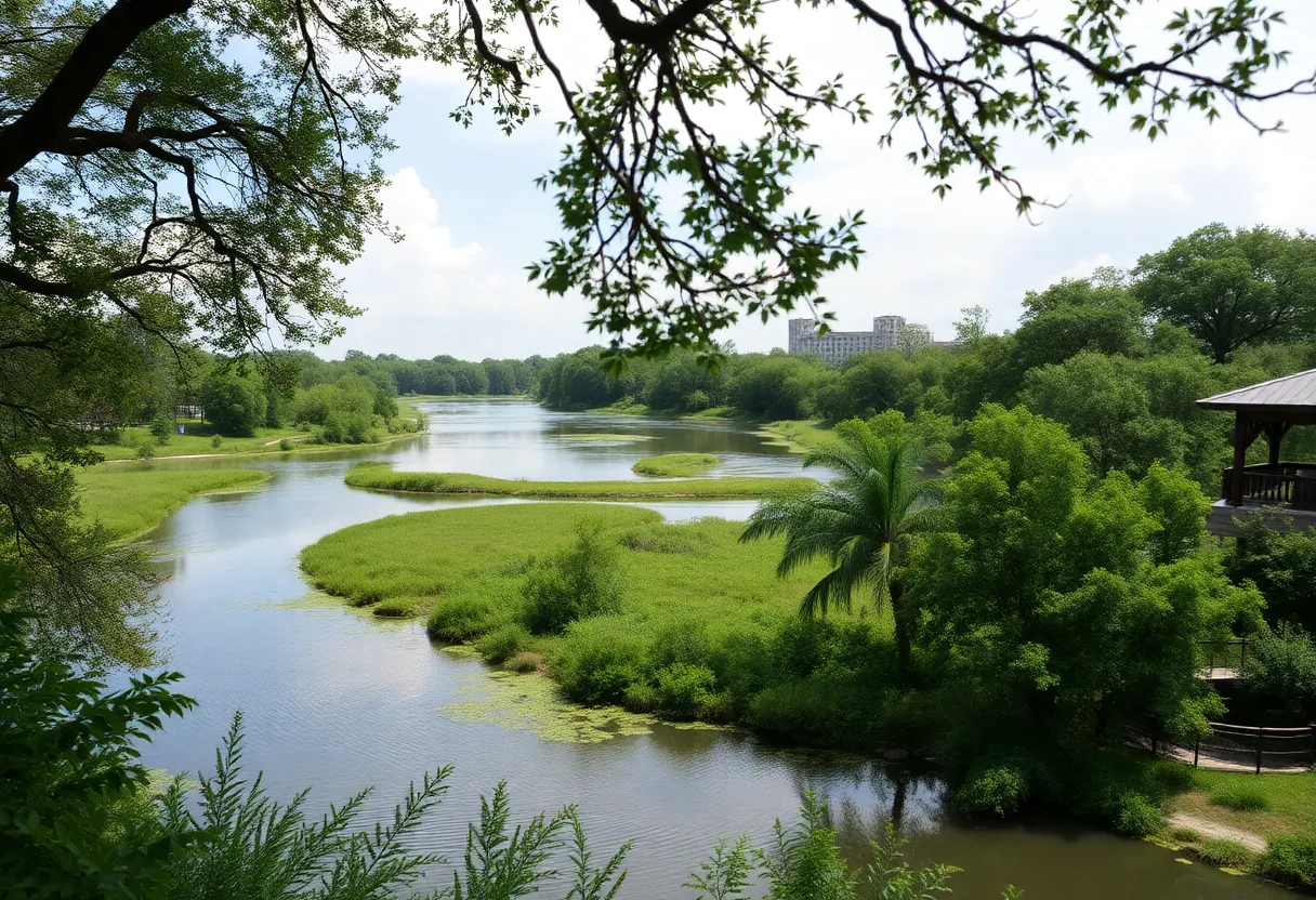 The San Antonio River surrounded by greenery