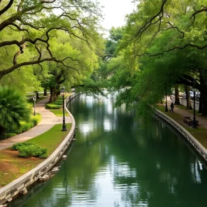 View of the San Antonio River Walk with lush greenery
