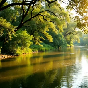 Serene San Antonio river scene representing community support and loss.