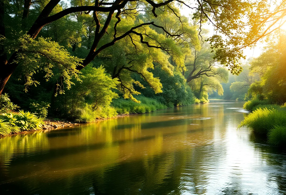 Serene San Antonio river scene representing community support and loss.