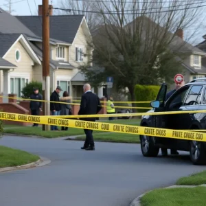 Police investigating a crime scene at night outside a grocery store in San Antonio