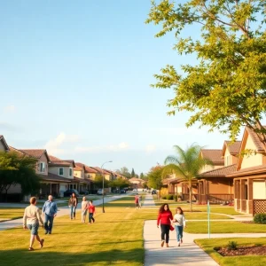 Suburban neighborhood in San Antonio with families and houses