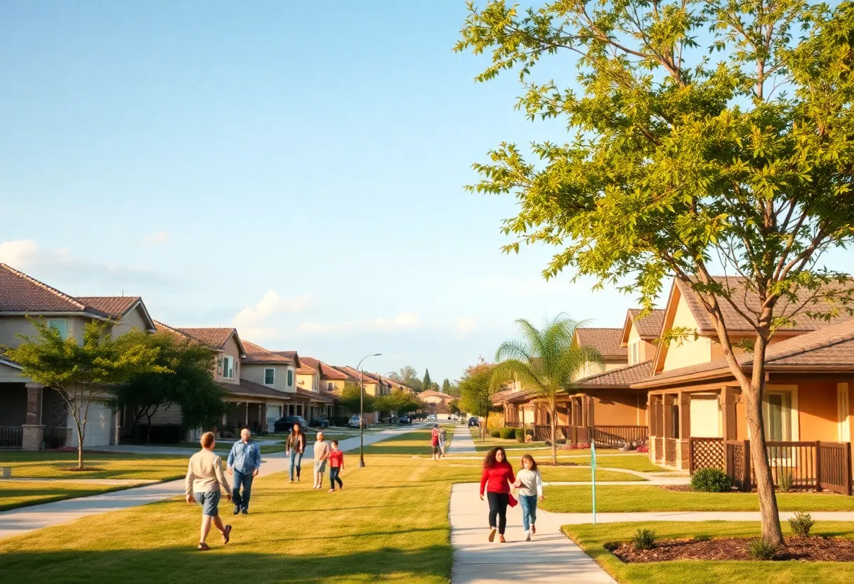 Suburban neighborhood in San Antonio with families and houses