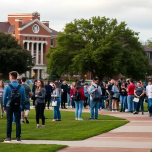 A view of the Texas State University campus during a tragic event