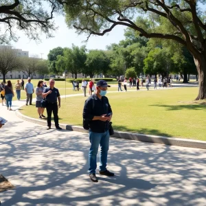 A group of community members searching for a missing person in San Antonio, Texas.