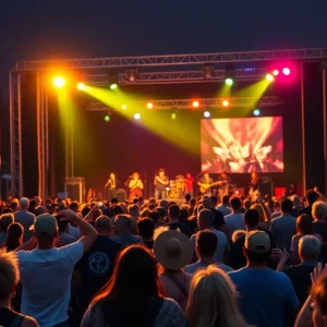 Crowd at Shakira's concert in San Antonio supporting flood relief efforts.