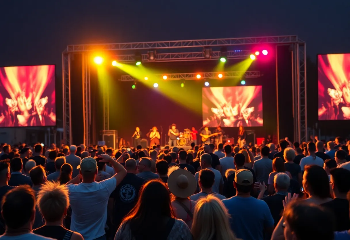 Crowd at Shakira's concert in San Antonio supporting flood relief efforts.