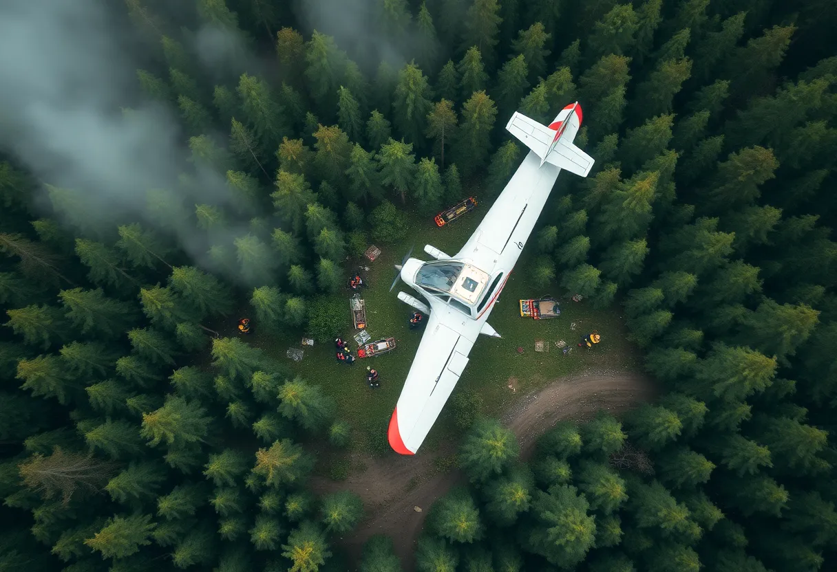 Emergency responders at the site of a skydiving plane crash