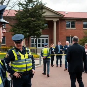 Texas A&M University campus with police presence amidst an investigation.