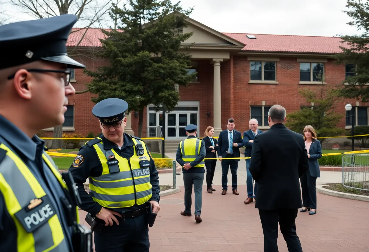 Texas A&M University campus with police presence amidst an investigation.