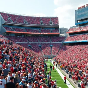 Texas A&M football fans cheering in a packed stadium