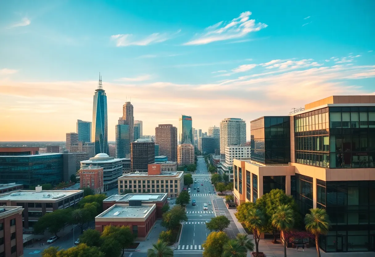 Cityscape of Texas cities known for attracting movers