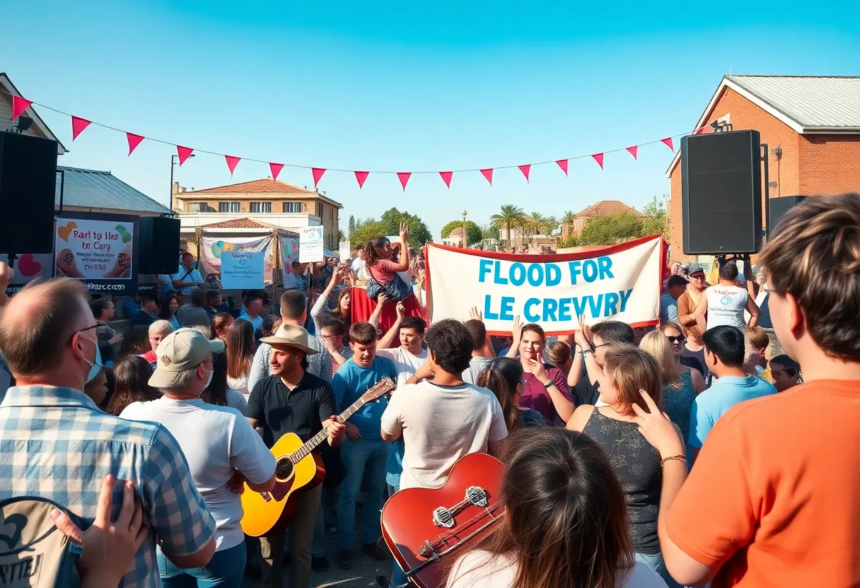 Crowd at a benefit concert supporting flood recovery in Texas