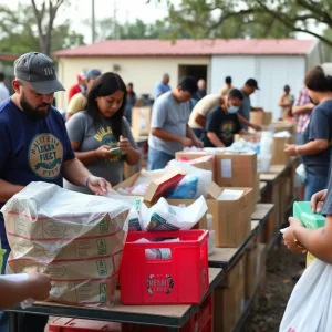 Emergency responders conducting search and rescue operations in flooded Texas areas.