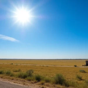 A bright Texas landscape showing signs of extreme heat.