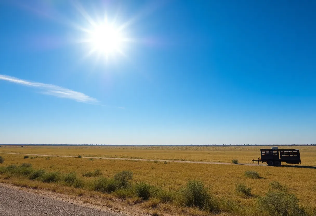 A bright Texas landscape showing signs of extreme heat.