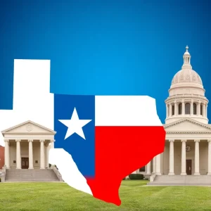 Symbolic representation of the Texas K-12 education environment with legislative elements.