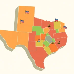 Illustration of Texas map depicting redistricting process