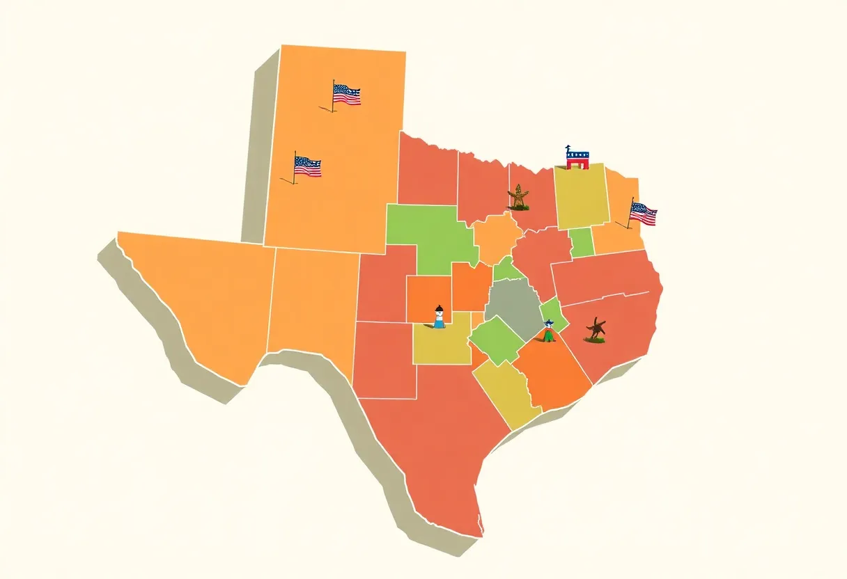 Illustration of Texas map depicting redistricting process