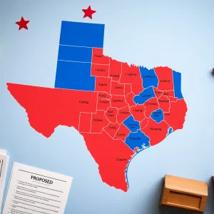 Map showing proposed redistricting districts in Texas