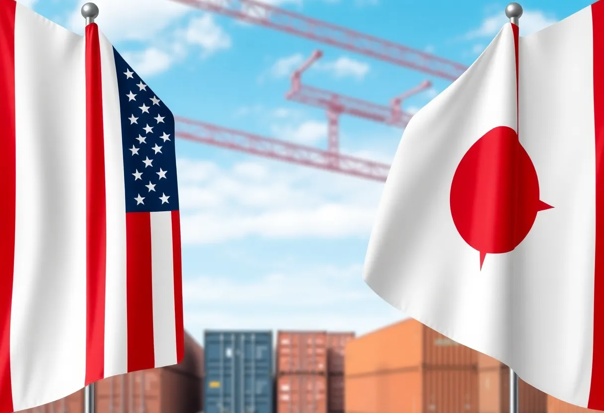 Illustration depicting trade negotiations between the USA and Japan