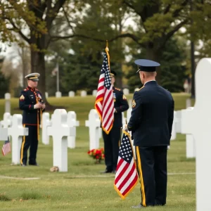 A peaceful military honor ceremony at a cemetery