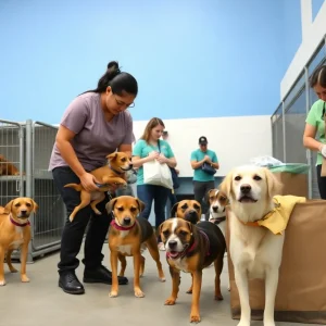 Volunteers helping animals at San Antonio Animal Shelter