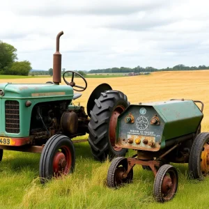 Recovered antique tractor and welding machine in a rural setting