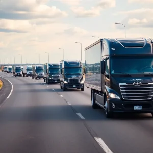 A fleet of autonomous trucks on a highway in Texas
