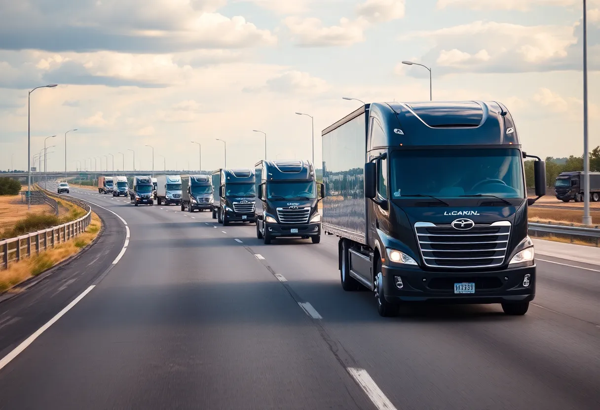 A fleet of autonomous trucks on a highway in Texas