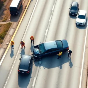 Aerial view of a car crash site in Bexar County involving two vehicles