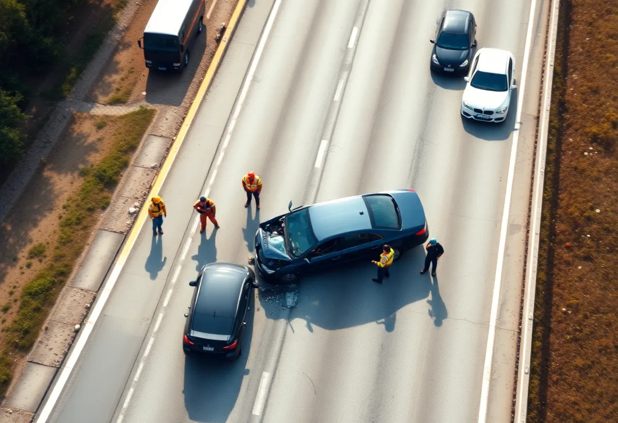 Aerial view of a car crash site in Bexar County involving two vehicles