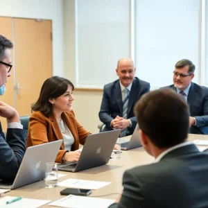 School board members discussing cybersecurity and funding concerns.