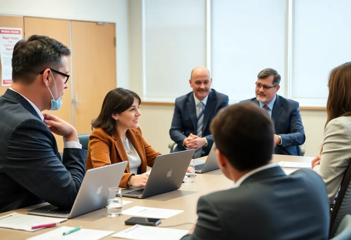 School board members discussing cybersecurity and funding concerns.